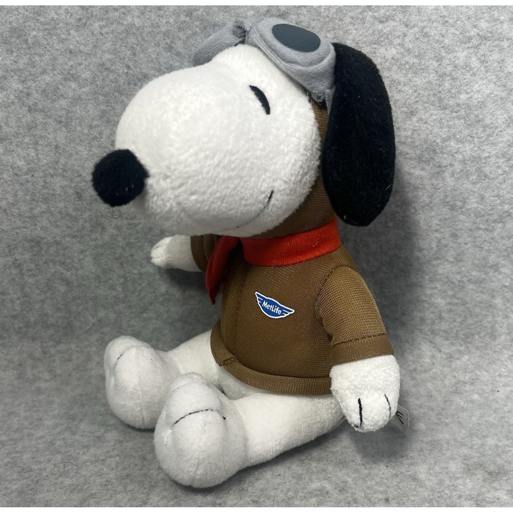 Peanuts Snoopy MetLife Pilot Aviator‎ Plush Toy 2015 Brown Jacket Scarf 6" READ